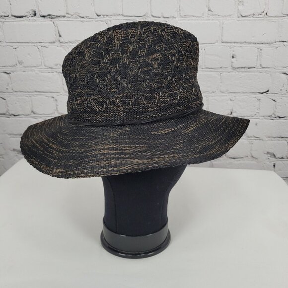 Free People Black Brown Wide Brim Floppy Lightweight Foldable Fedora Hat O/S - Picture 10 of 10